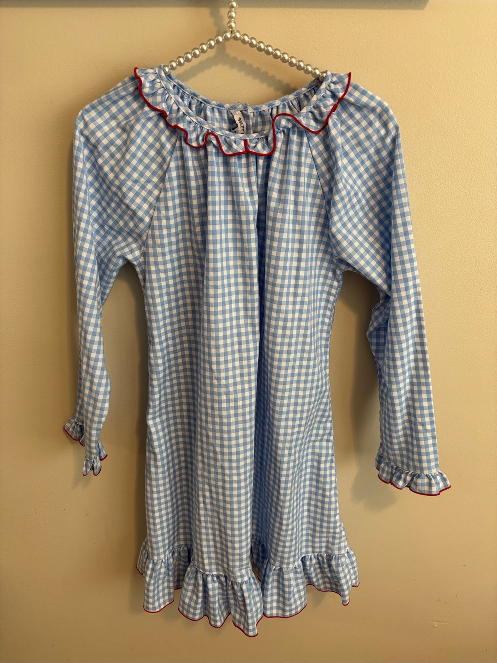 Sweet Dreams Light Blue and White Gingham nightgown size 10